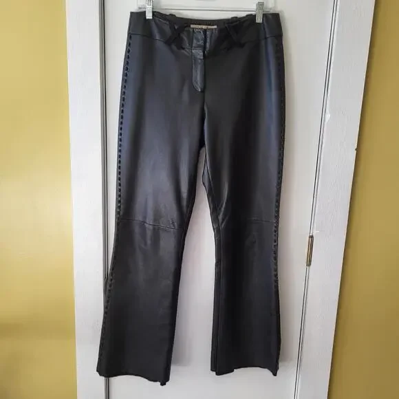 Margaret Godfrey women's black leather pants sz8 W16.5 zipper 2 hook closure - Picture 1 of 12